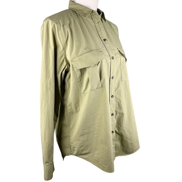 Massimo Dutti Blouse Top M Olive Green Button Down Pockets - Picture 11 of 12
